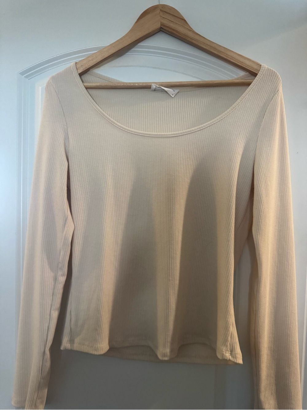 Carly Jean Los Angeles Ribbed Scoop Neck Long Sleeve Top - Cream